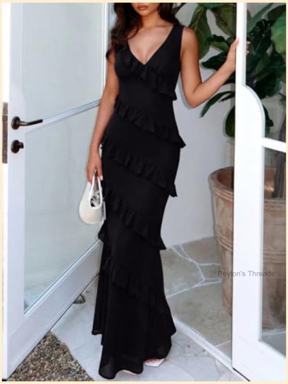 V Neck Mesh Maxi Cocktail Dress Bodycon Ruffle Backless Long Wedding Guest - Picture 3 of 7